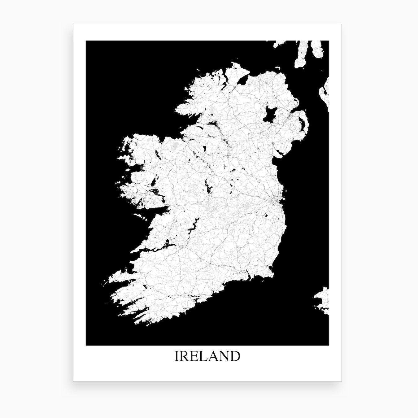 Ireland White Black Map Art Print by Mapply - Fy