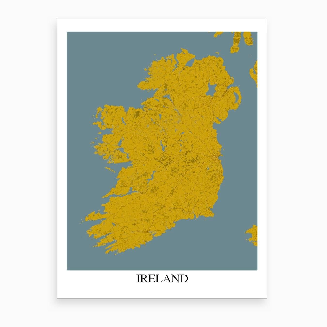 Ireland Yellow Blue Map Art Print by Mapply - Fy