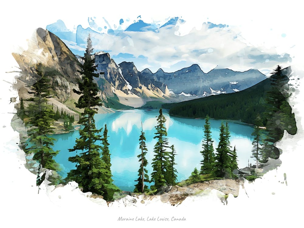 絵画 Canada Lake Louise Lake Louise Watercolor Painting, Lake Louise Poster, Banff