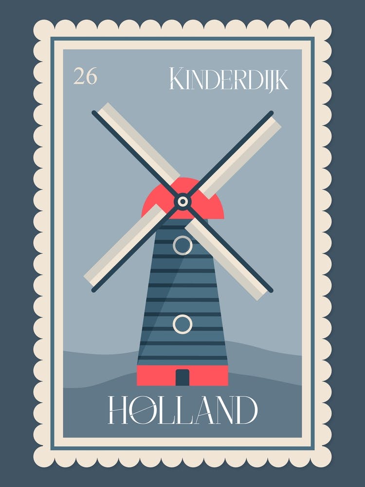 Holland Windmill Retro Postage Travel Stamp Art Print by Artsy