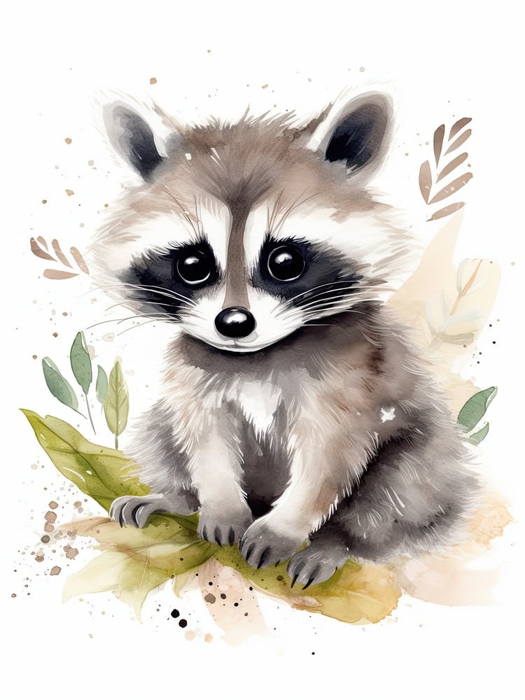 ORIGINAL Baby Raccoon Watercolor Painting 11