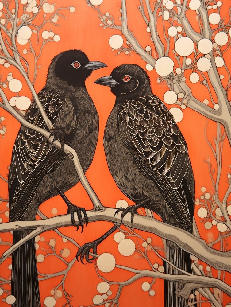 Limited Edition Print of 2024 a Bird Drawing in the Style of Art Nouveau