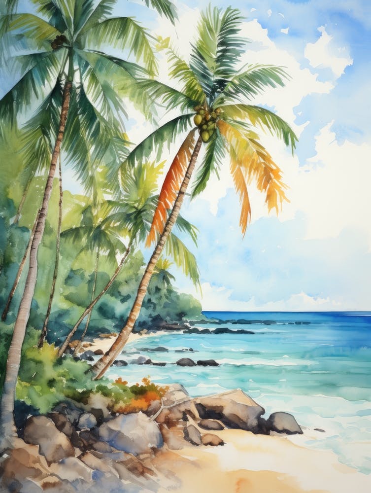 Watercolor painting Trees on the beach outlet