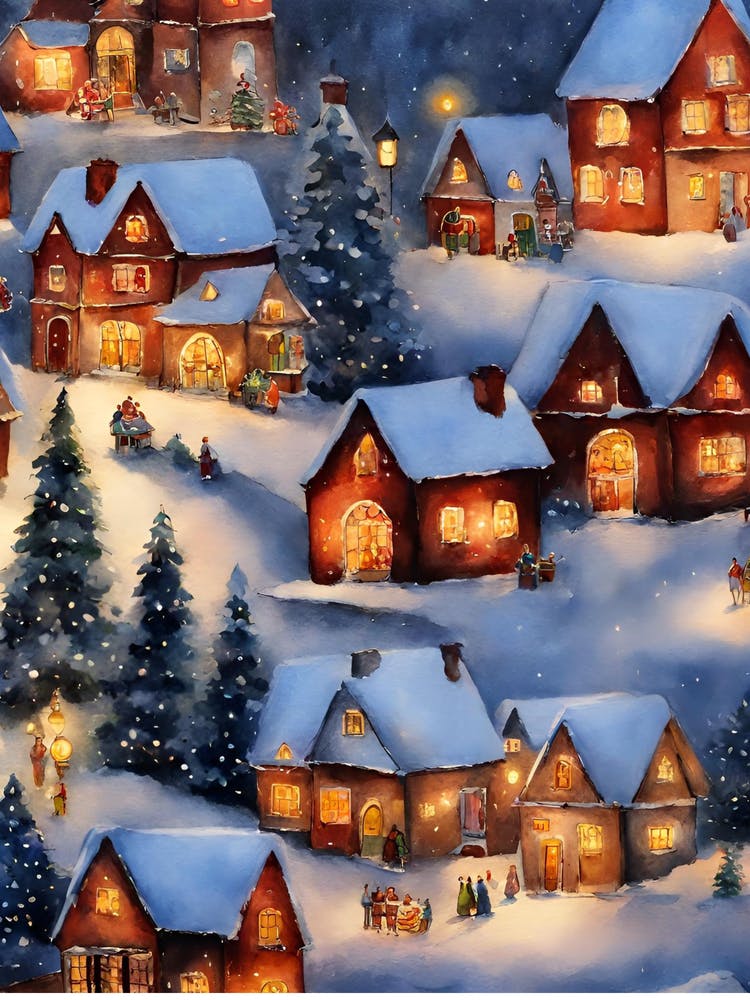 Christmas Village Art Print by Digital Blossom Fy