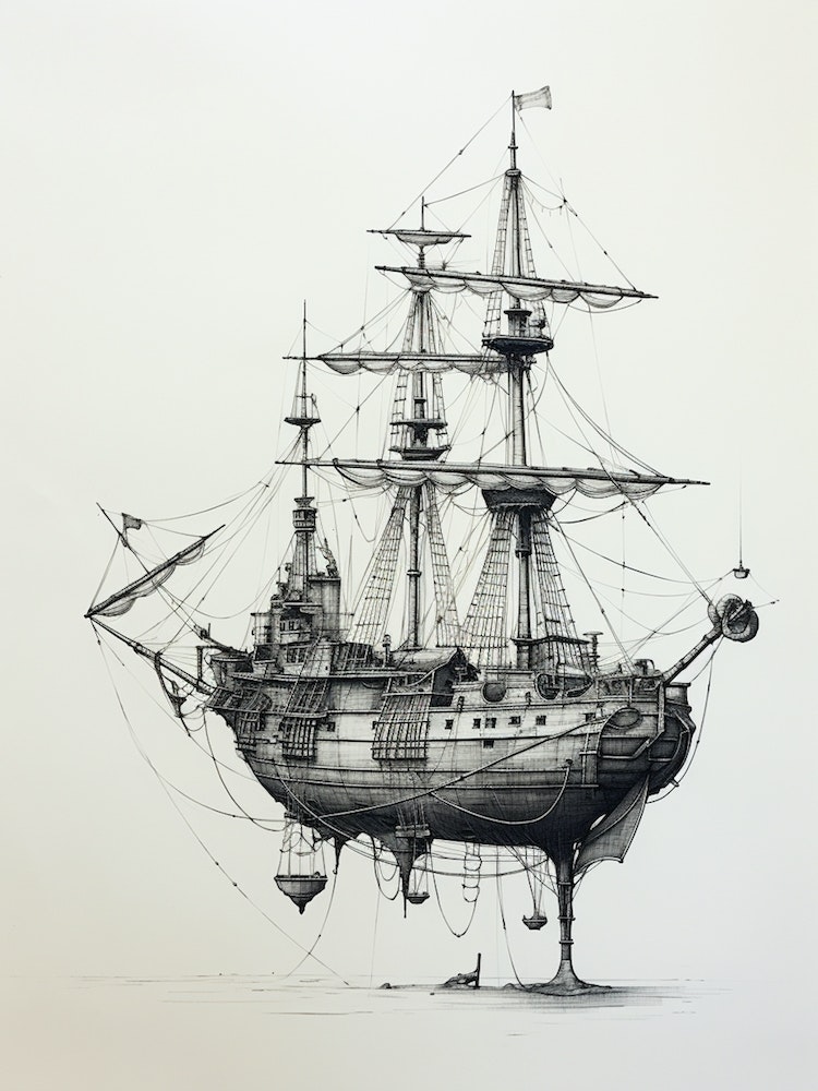 pirate ship pencil drawing