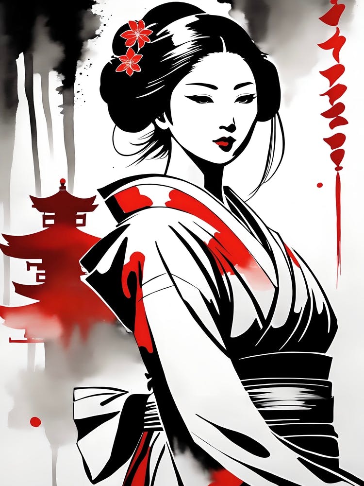 Traditional Japanese Art Style Geisha Girl 1 Art Print by A Traditional Japanese Art Style Geisha Girl 1 Art Print by A