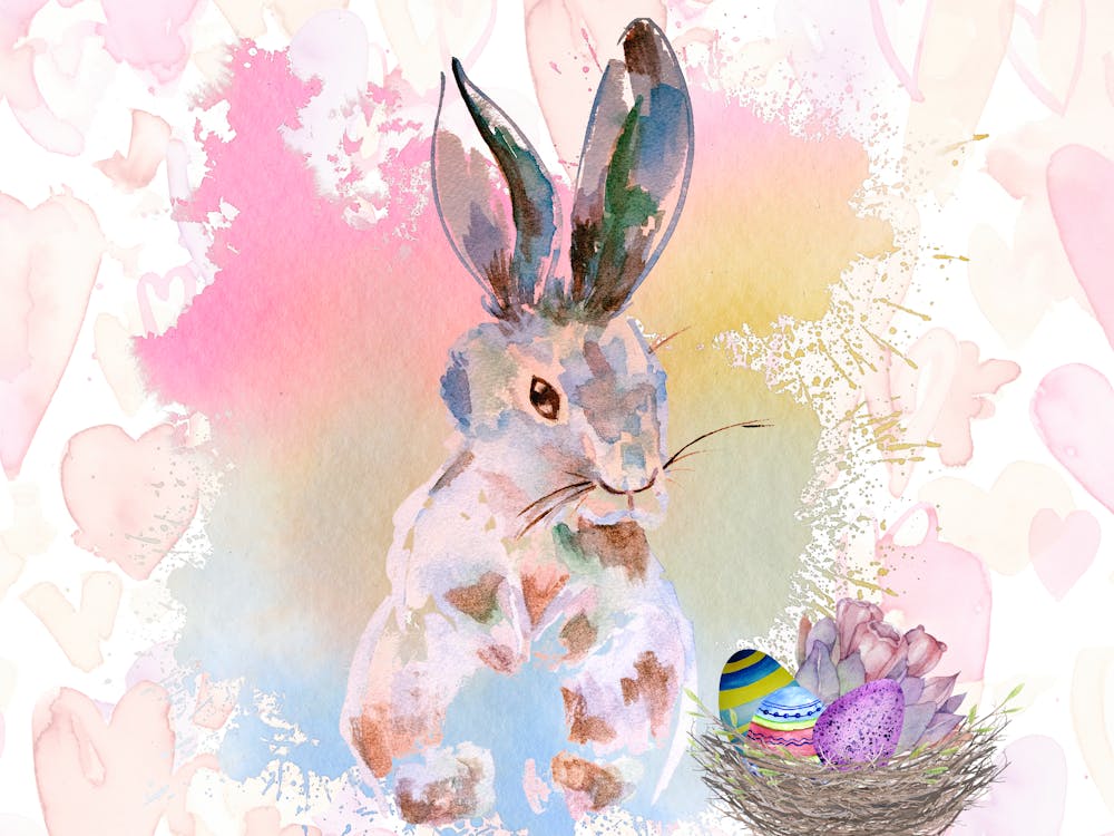 水彩壁絵watercolor“The Chilling Bunny Bunny” 水彩壁絵watercolor“The Chilling Bunny Bunny” 水彩壁絵