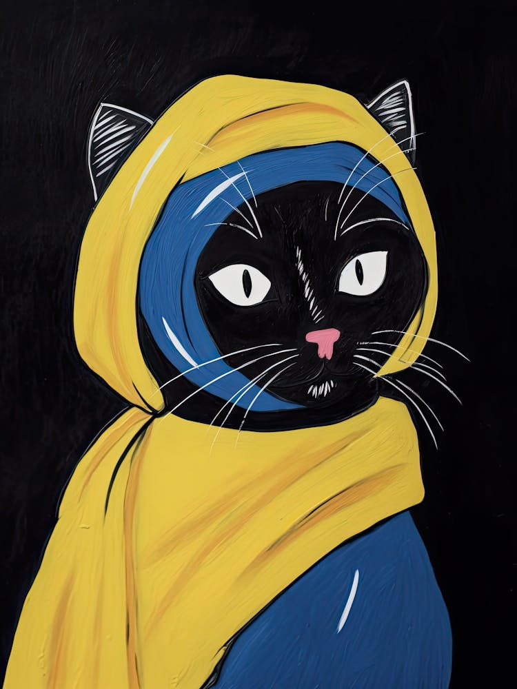 The Cat With The Pearl Earring, Black Cat Art Johannes