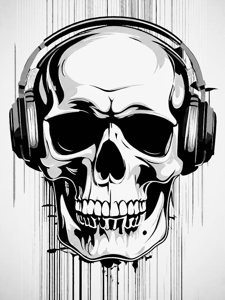 Hardcore Punk Music Artwork Vibrant Skull With Headphones