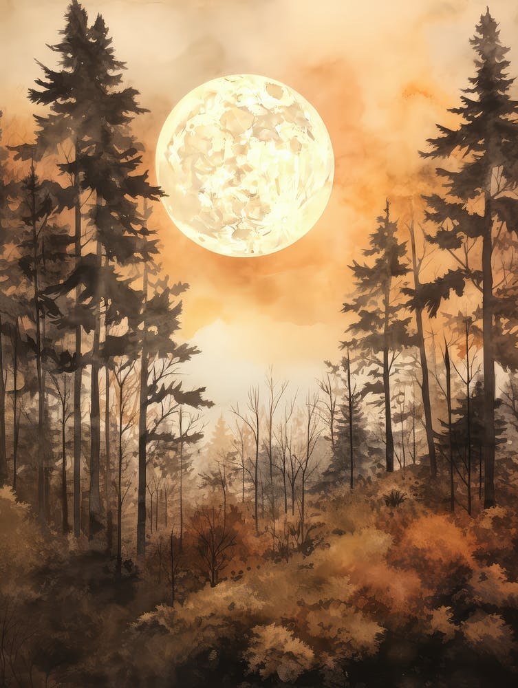 Full Moon In The Forest Art Print by Moving Clouds Art - Fy