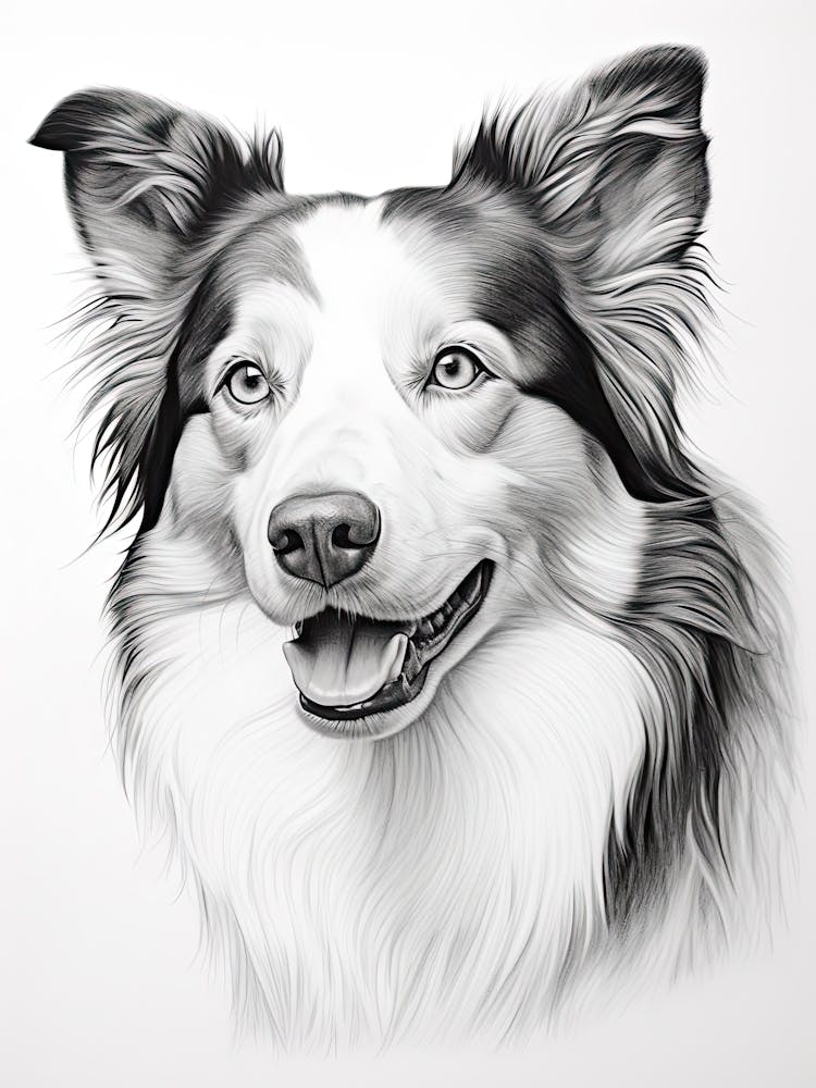 BLUE MERLE COLLIE - Original B&W Pencil Drawing - Portrait size 8