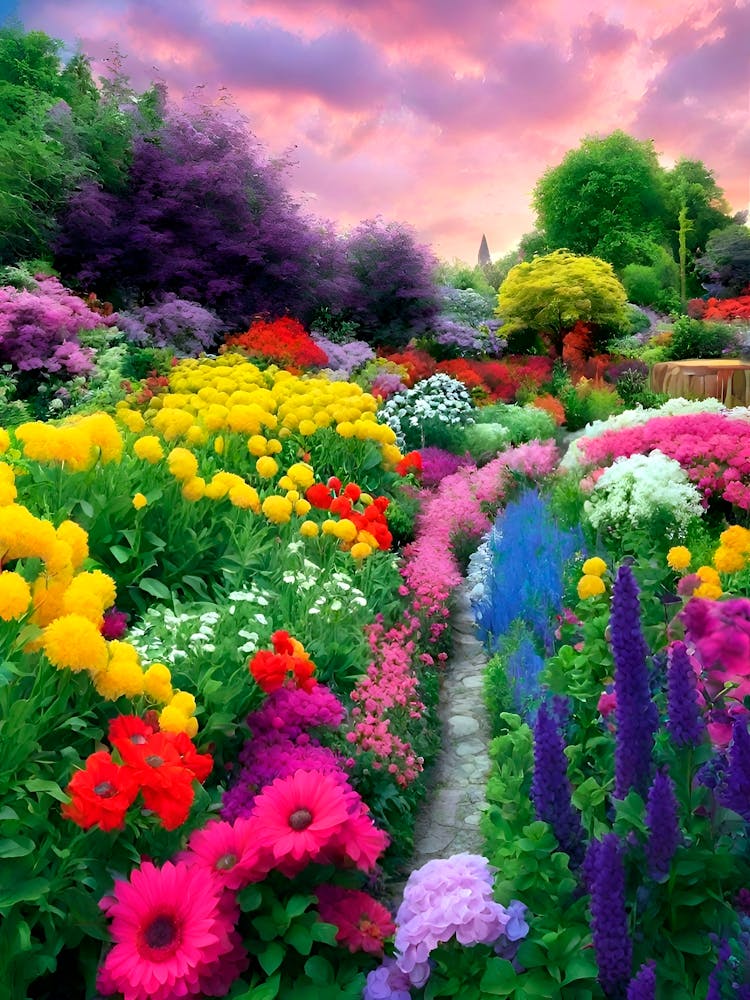 Colorful Flower Garden Art Print by AI Masterpieces Studio - Fy