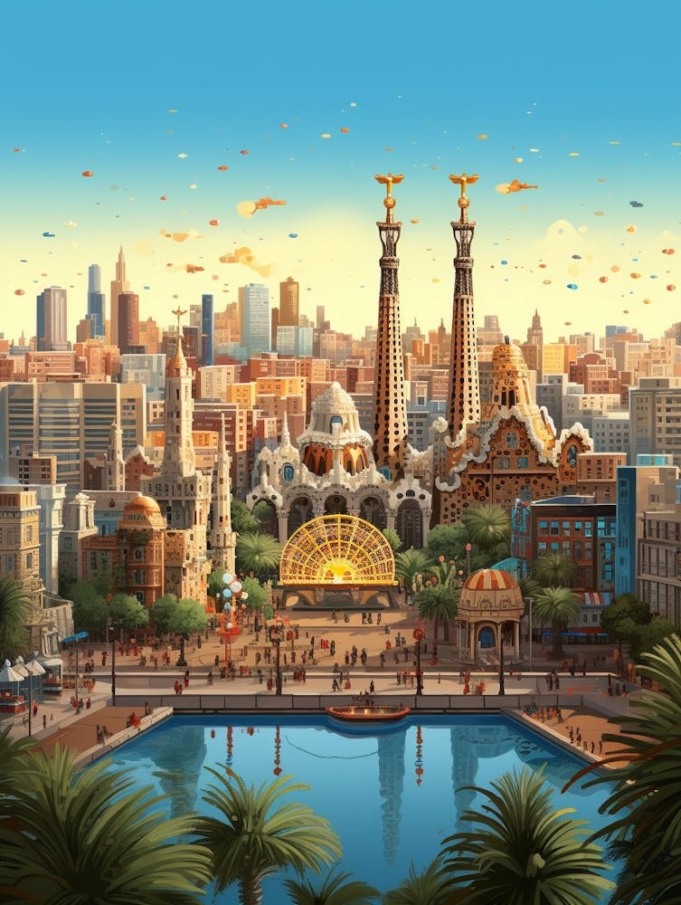Barcelona Pixel Art 4 Art Print by PixelPerfect - Fy