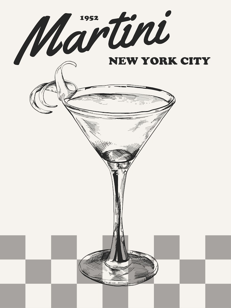 Black And White Retro Martini Art Print By Alaina Creates Fy