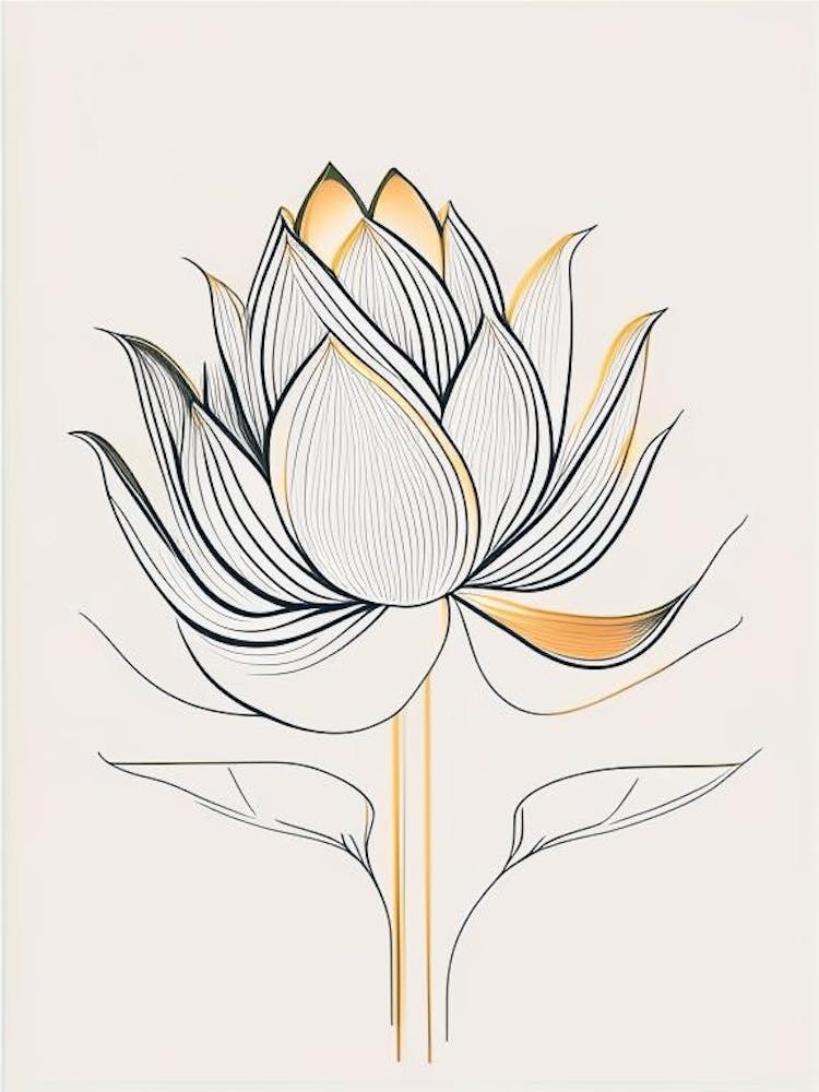 American Lotus Minimal Line Drawing 3 Canvas Print by The Artsy Florist - Fy