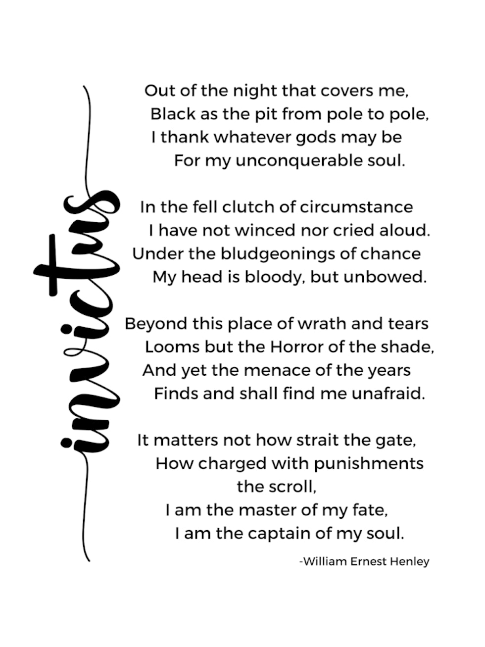 invictus-poem-by-william-ernest-henley-art-print-by-shark-printables-fy for Invictus Poem Free Printable Version Invictus Poem By William Ernest Henley Art Print by Shark Printables - Fy for Invictus Poem Free Printable Version