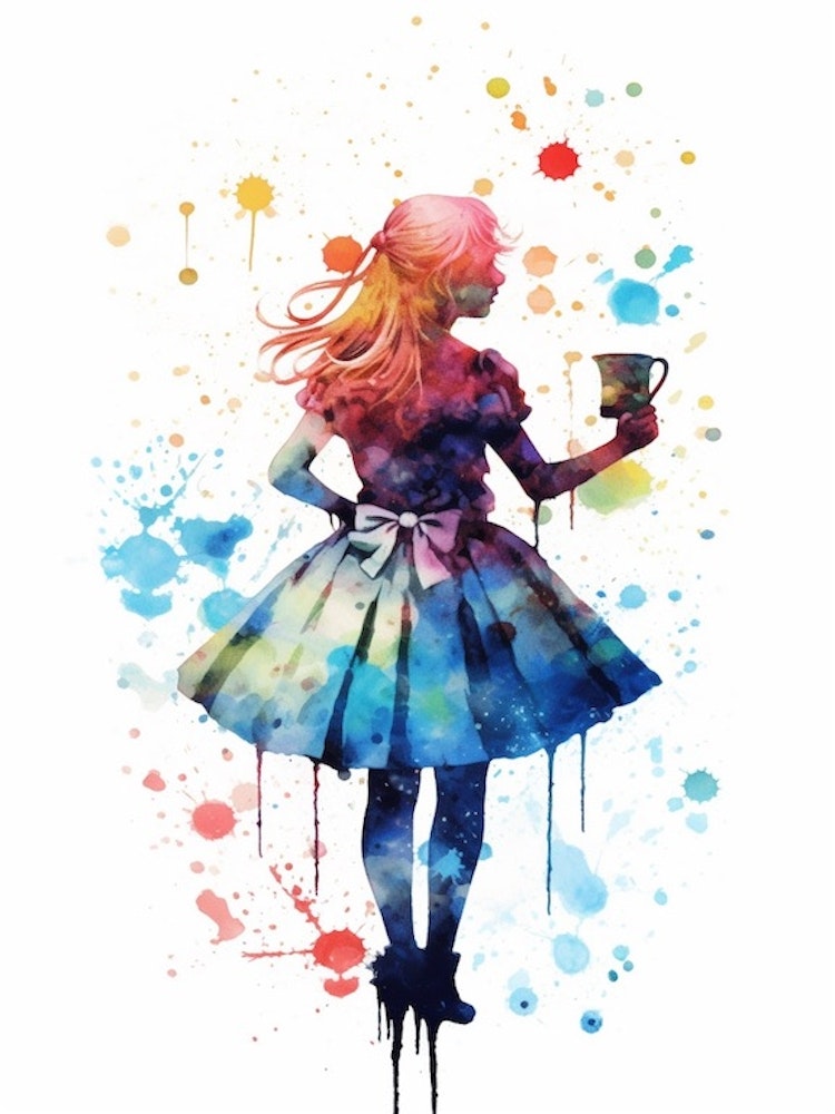 Alice In Wonderland Colourful Watercolour 2 Art Print by Print Cult - Fy