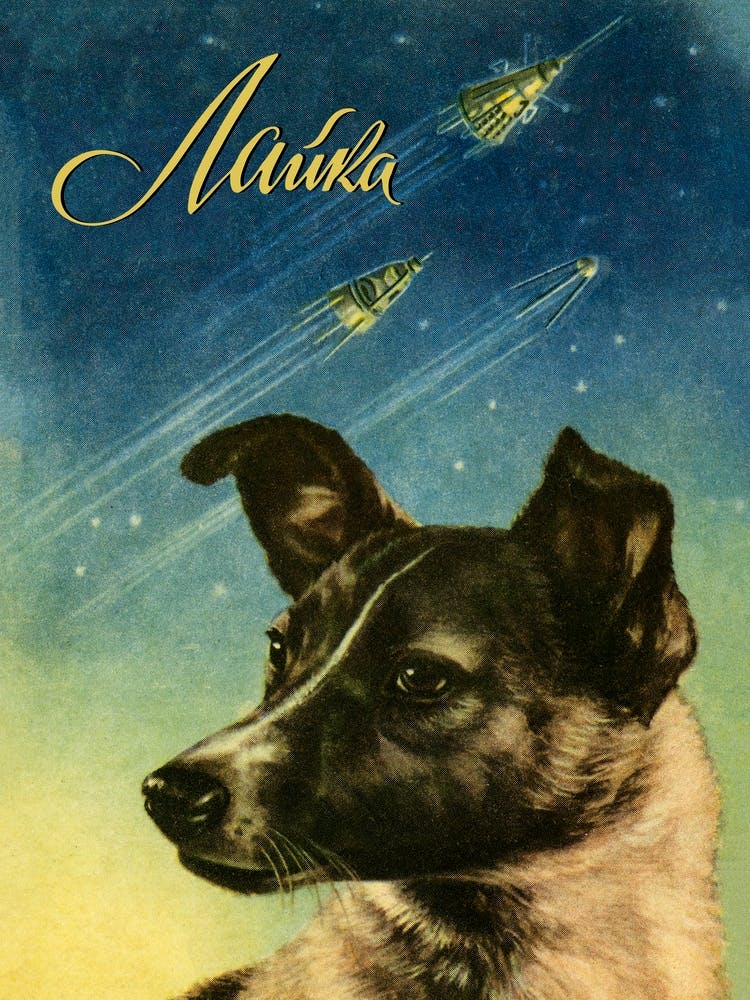 Laika, first space dog — Soviet vintage space poster
