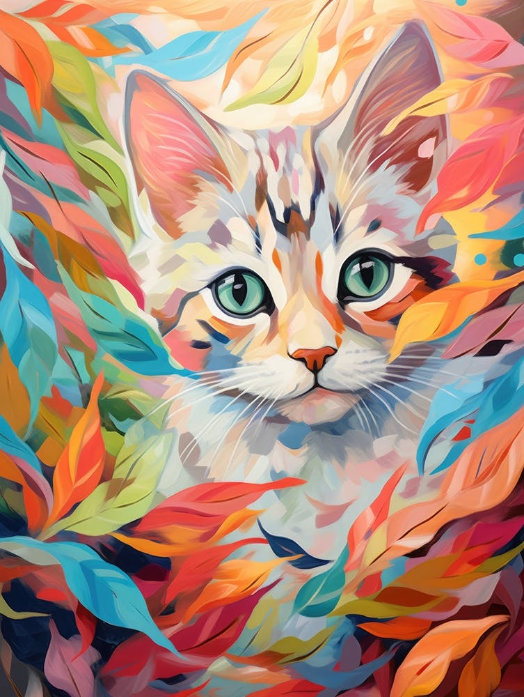 Cat painting, abstract cat painting, cat with phone, colorful cat painting, deals expressive cat painting