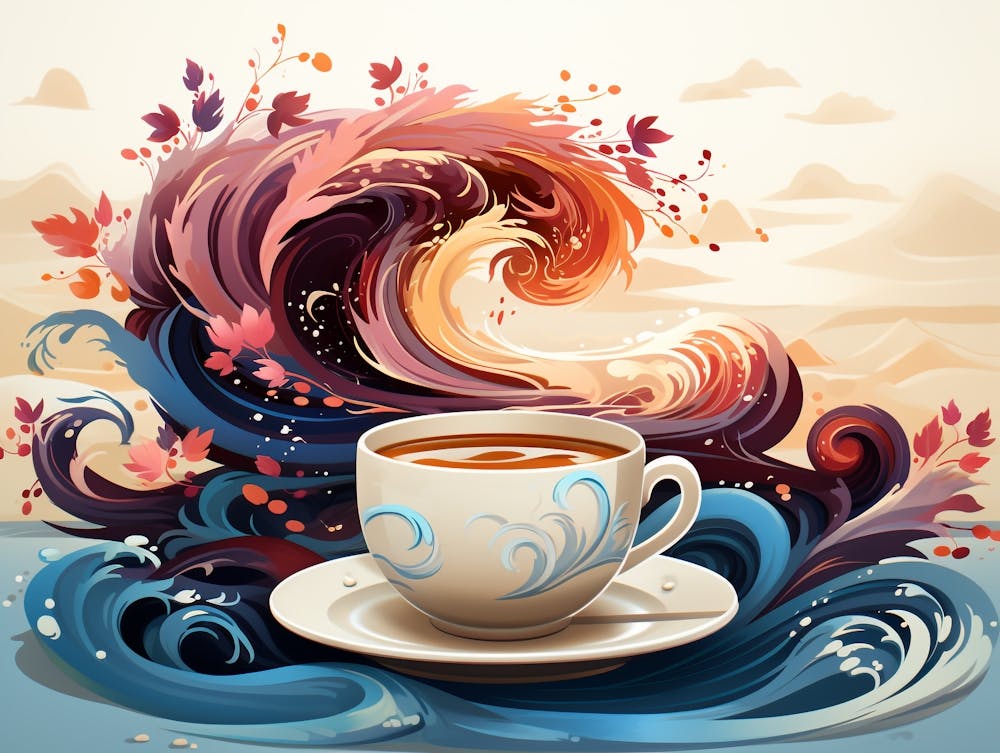 Still Life Painting.Сup of Coffee With Croissant Picture