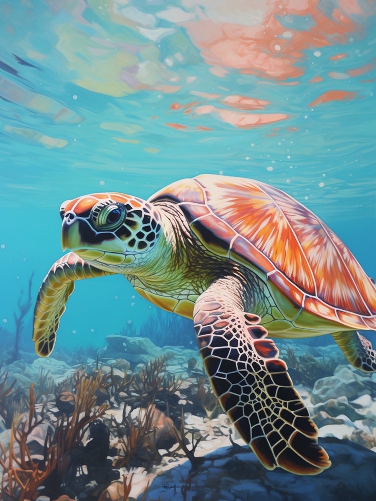 Sea Turtle Swimming in The Water - 5D Diamond Painting 