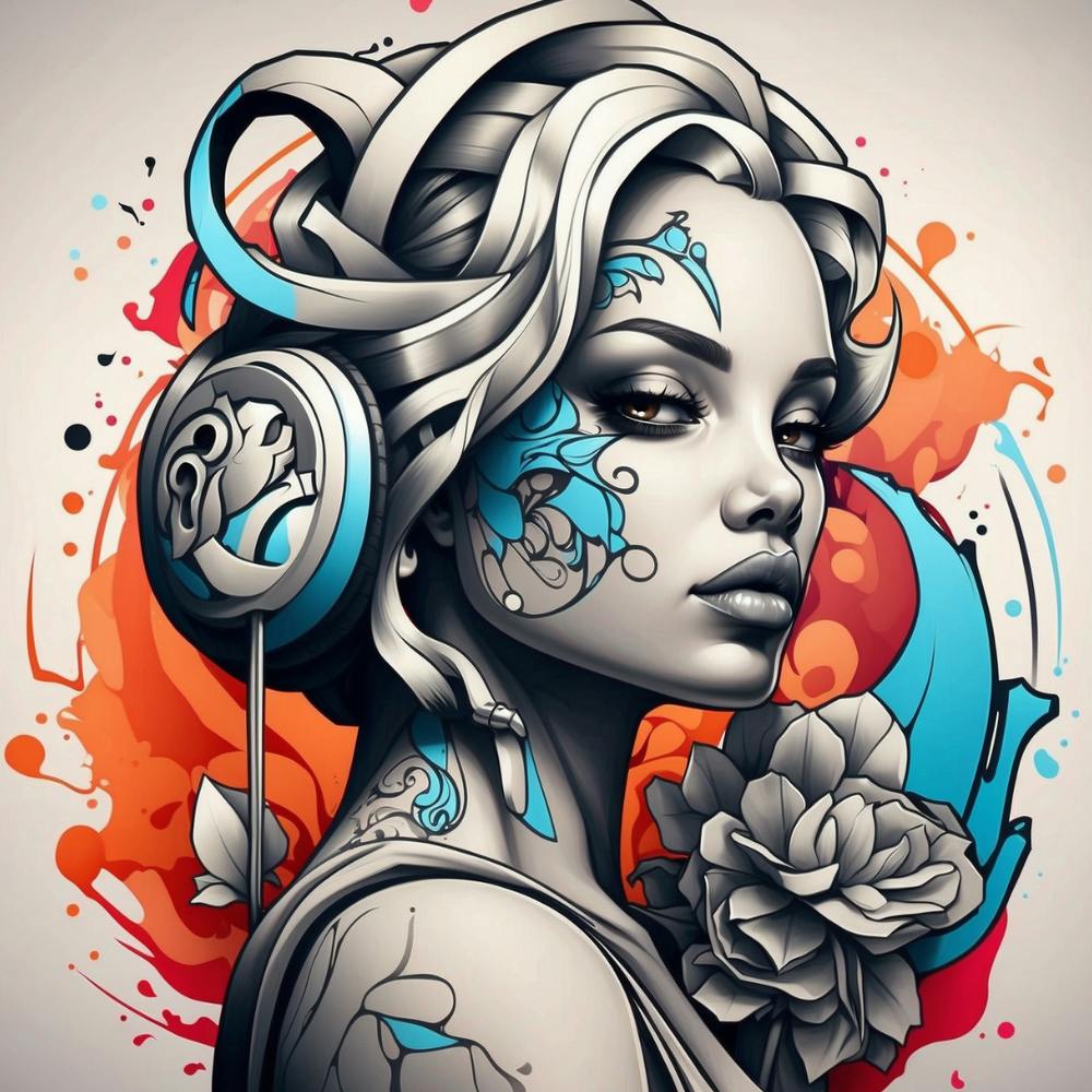 Beautiful music Girl with Headphones in the Style of Pop Art