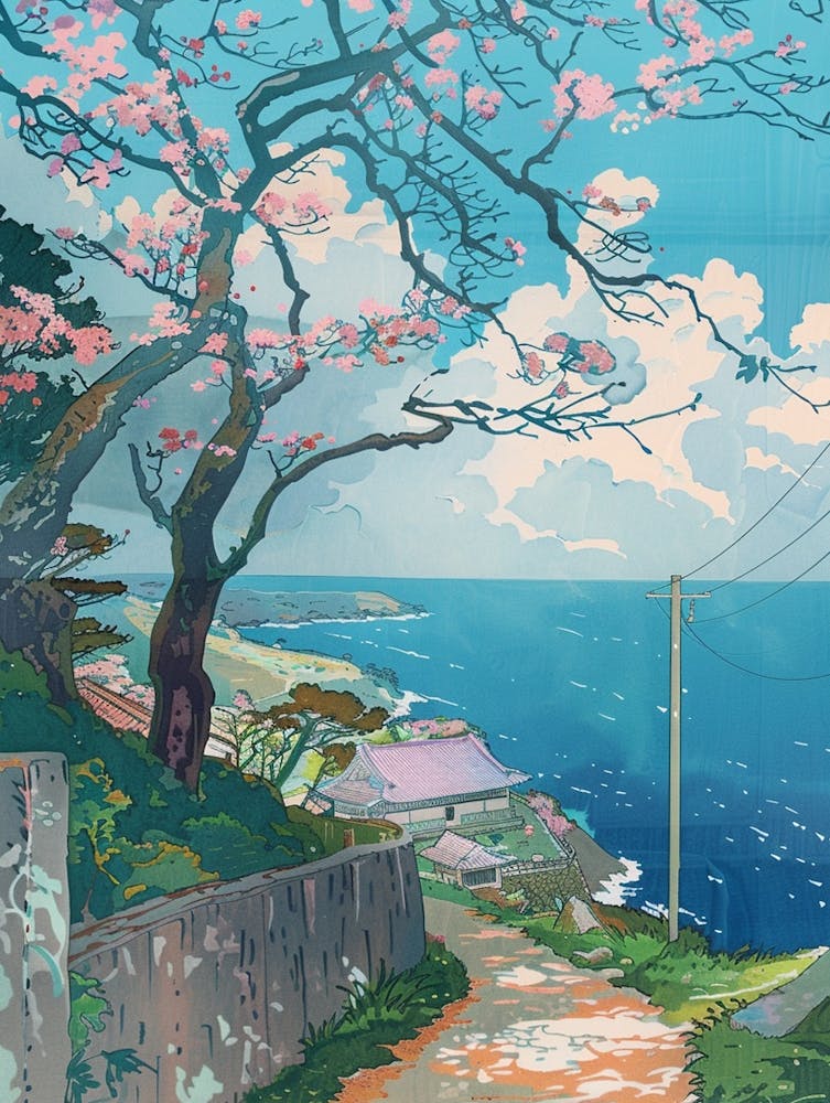 Okinawa Japan 4 Retro Illustration Art Print by Japan