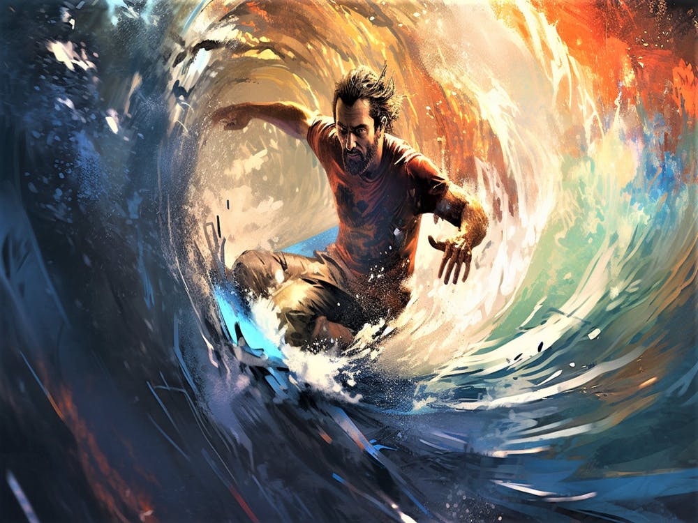 Surf At High Octane - Surfer On A Wave Art Print by SykArt
