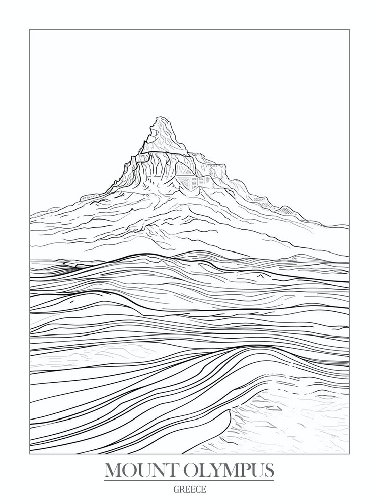 Mount Olympus Greece Line Drawing 6 Poster Art Print By Pixel Peaks Fy 5413