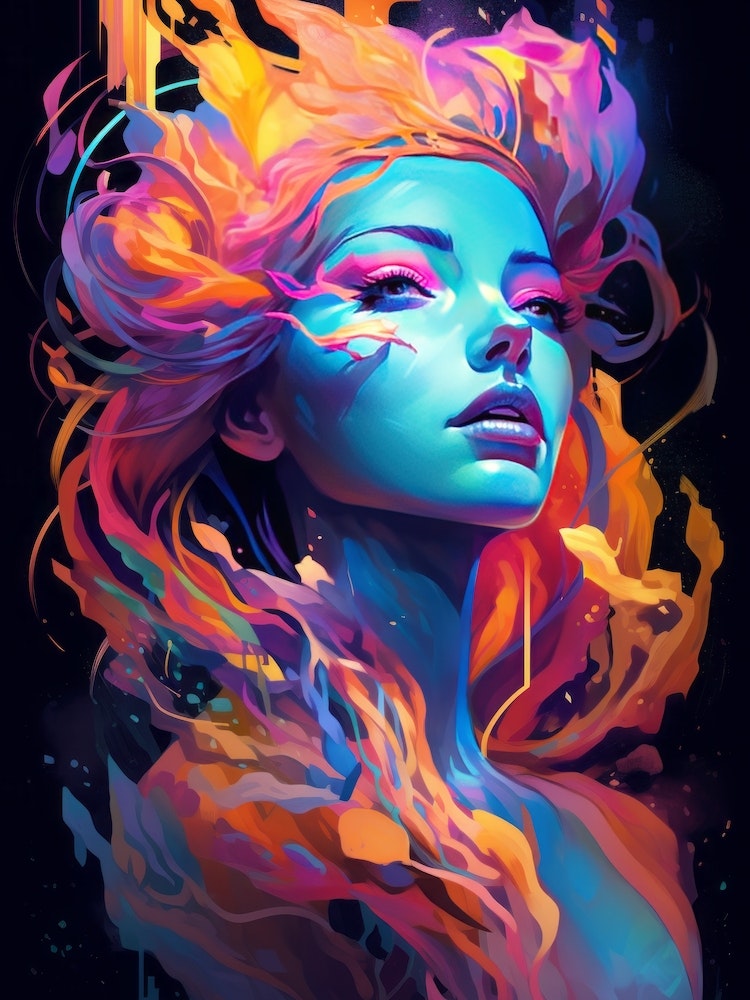 Enigmatic woman with colorful hair Art Print by Zodiachroma - Fy