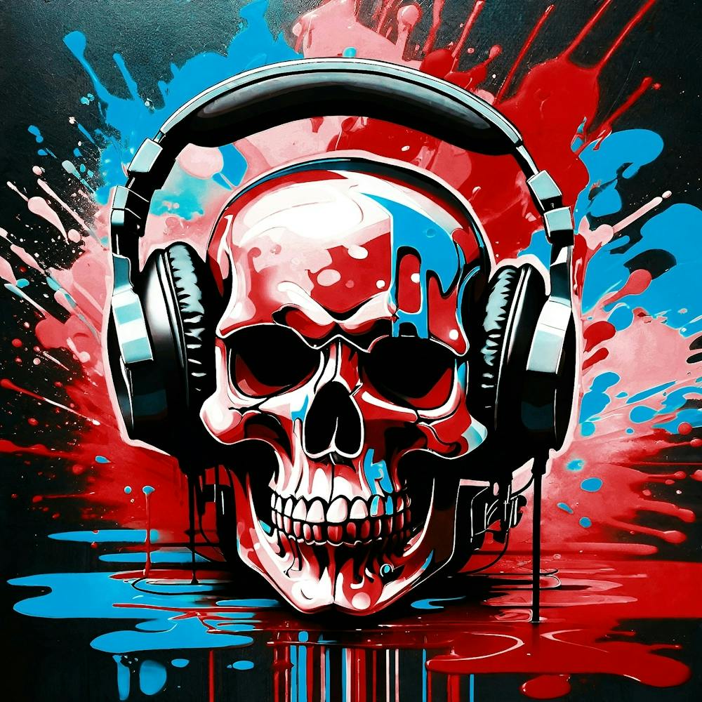 Skull With Headphones 11 Art Print by Bilen - Fy