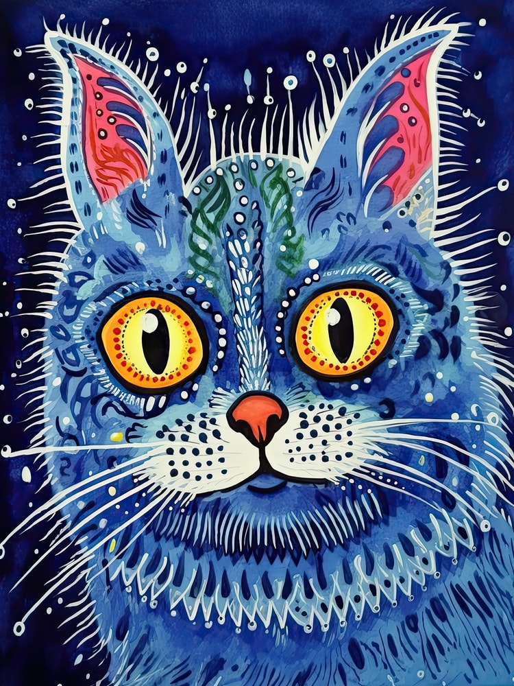 Louis Wain Blue Gothic Kaleidoscope Cat 8 Art Print