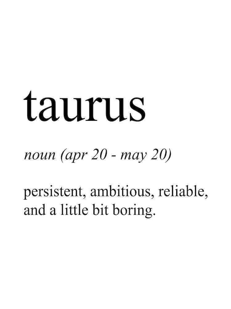 Taurus Star Sign Definition Meaning Art Print by Pixy Paper Fy