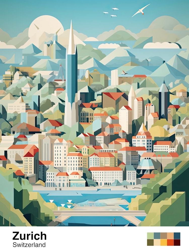 Zurich, Switzerland, Geometric Illustration 2 Print Wonders by Gallery - Fy Poster Geometric Art