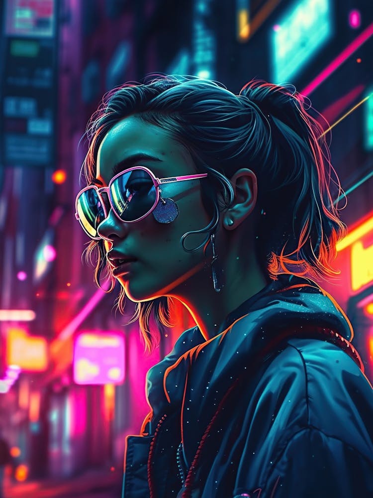公式限定 福袋 - 公式通販オンラインショップ Neon Girl Art Art Print by Liberta - Fy アート・デザイン・音楽