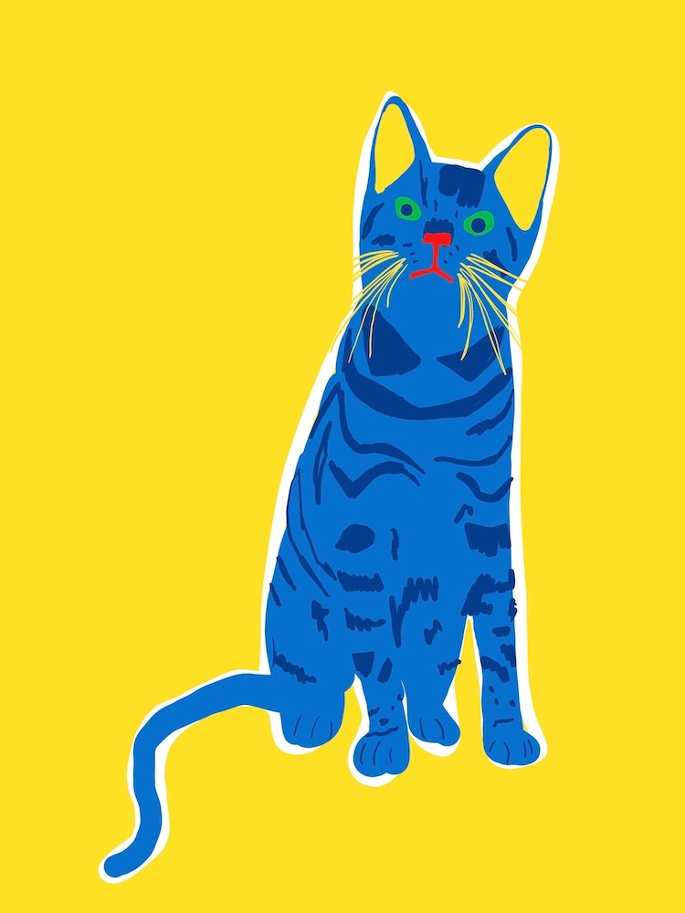Blue Cat Art Print by Molly Gransden Fy
