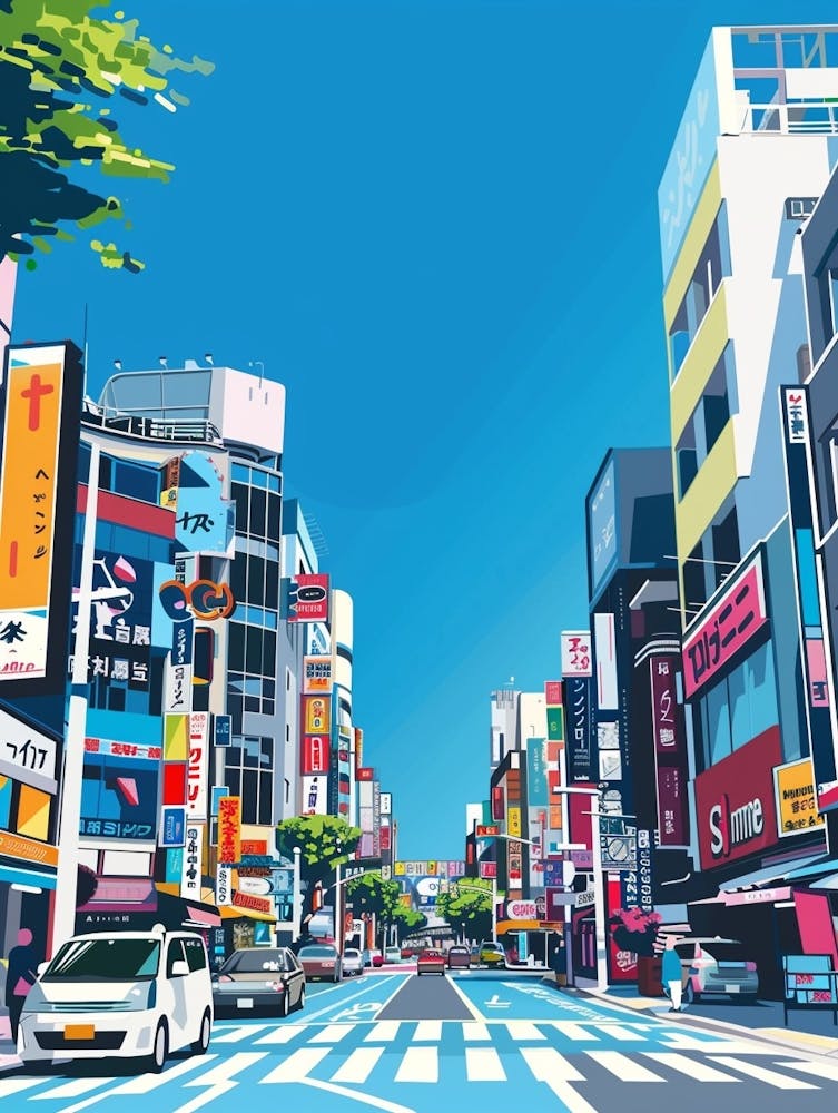 Akihabara Tokyo 1 Colourful Illustration Art Print by Japan