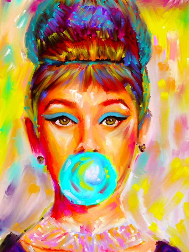 Audrey Hepburn Bubblegum Art Print by Nora Gad - Fy