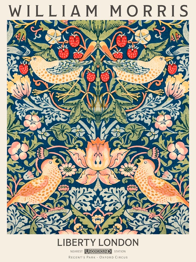 絵画 RED THIEF Liberty Print William Morris Strawberry Thief Pattern Art