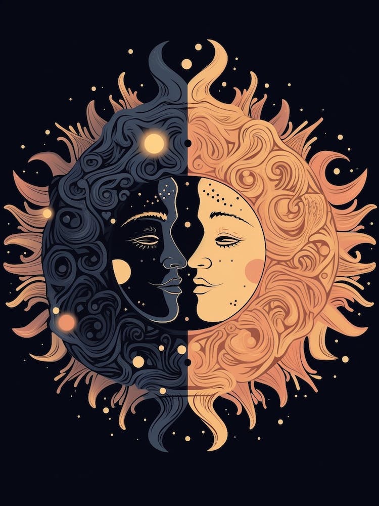 「MOON.」CLARITY ART moon and sun and stars, symbolic, esoteric, intricate, fine
