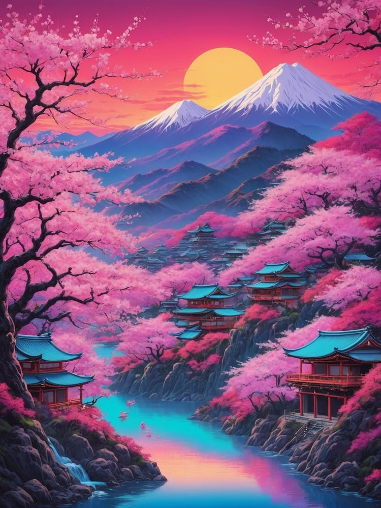 油絵 油彩  絵 絵画【Çherry blossom road】 Sakura Cherry Blossoms Art Print by AnikArts - Fy