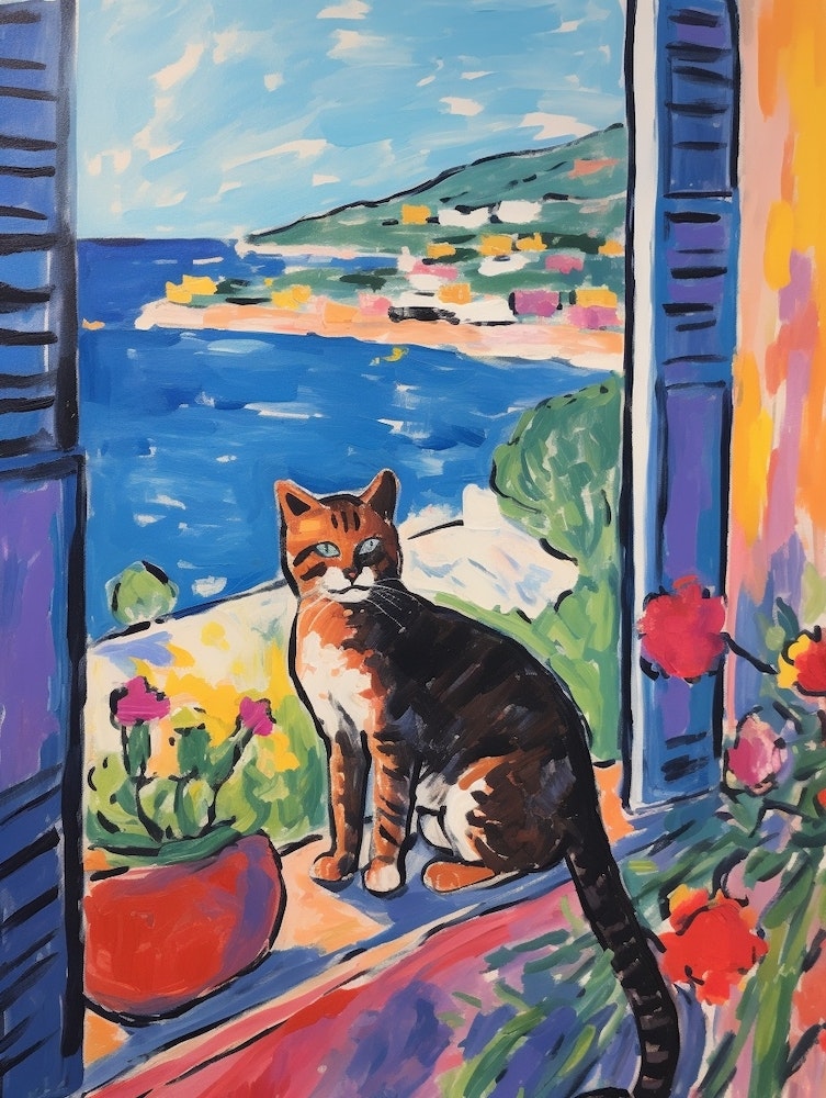 Painting Of A Cat In Saint Tropez France 2 Art Print by MedArt - Fy