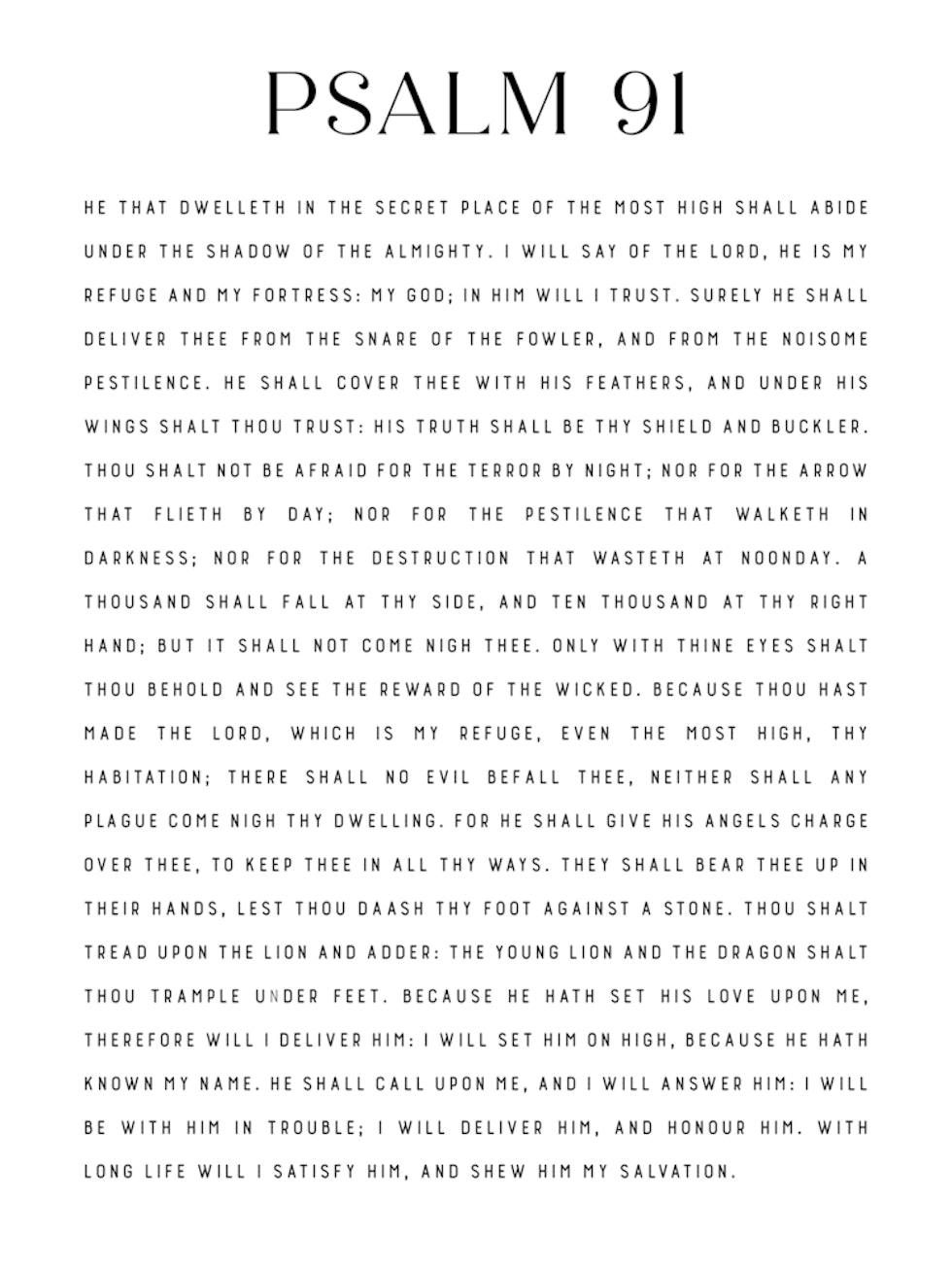 Psalm 91 Printable, King James Version, Bible Verse Print, Digital Download, Scripture Wall Art, Typography Decor, Minimalist Christian Gift Canvas Print by Enchanted Stock - Fy psalm-91-printable-king-james-version-bible-verse-print-digital-download-scripture-wall-art-typography-decor-minimalist-christian-gift-canvas-print-by-enchanted-stock-fy
