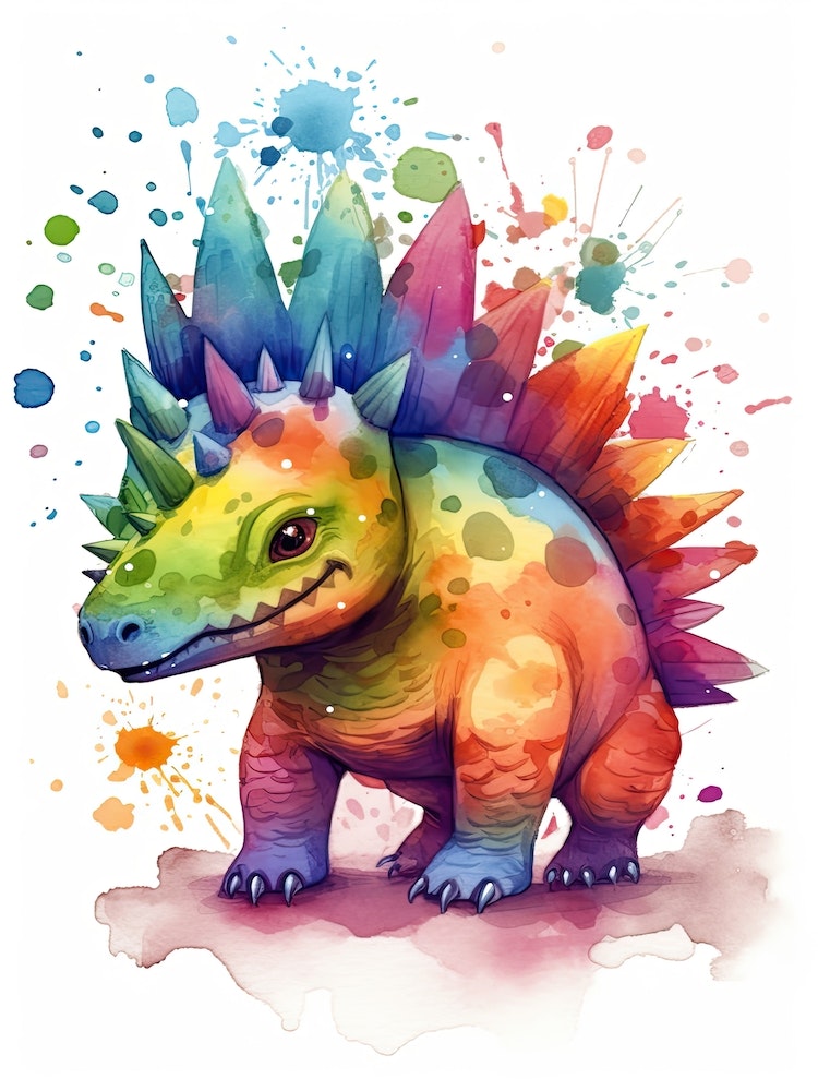 Stegosaurus Dinosaur Art Watercolor Pint Wild Animals Nursery Decor Kids  Room Colorful Art Poster Welcome Mat by LotusArt