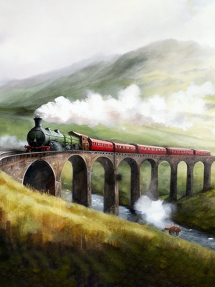 Hogwarts Express Train Watercolour Art Print by Fusion Designs - Fy