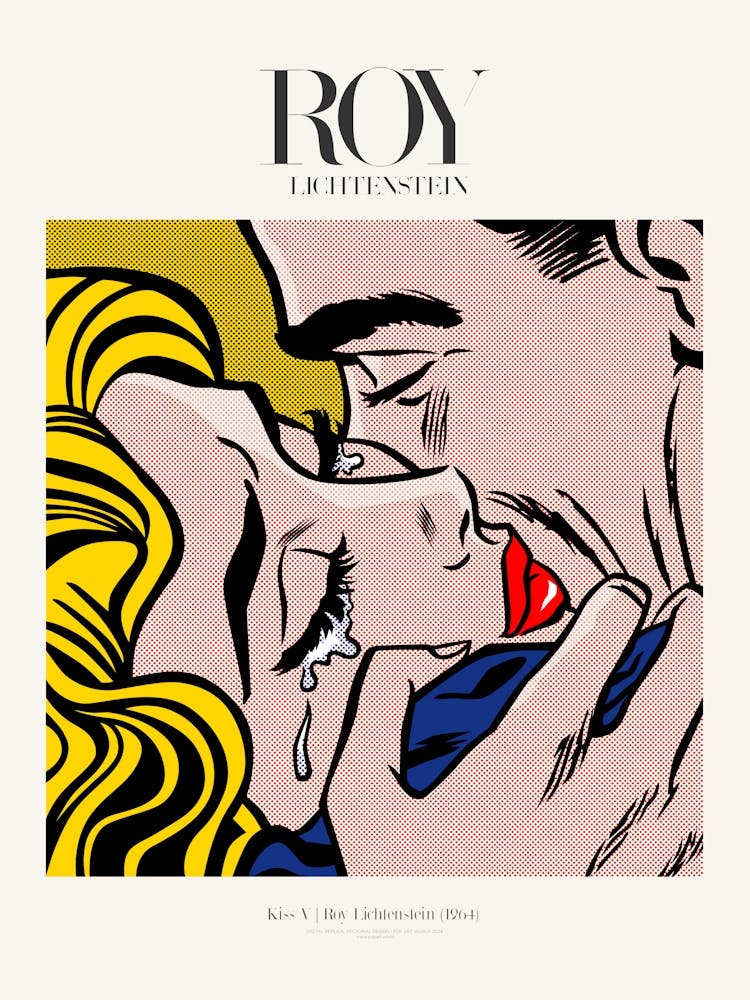 ロイ・リキテンスタイン シルクスクリーンポスター　Kiss V 1964 Amazon.co.jp: ポスター ロイ リキテンスタイン Kiss V 1964