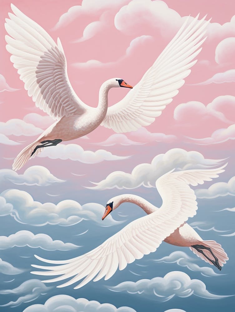 Vintage Japanese Inspired Bird Print Swan 5 Art Print by