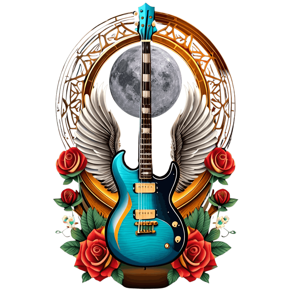 Electric Guitar With Roses And Moon Art Print by