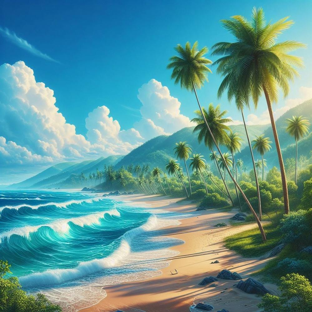 Tropical Beach With Palm Trees Art Print by PixelPerfect-1 - Fy