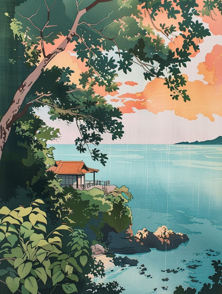 Okinawa Japan 2 Retro Illustration Art Print by Japan